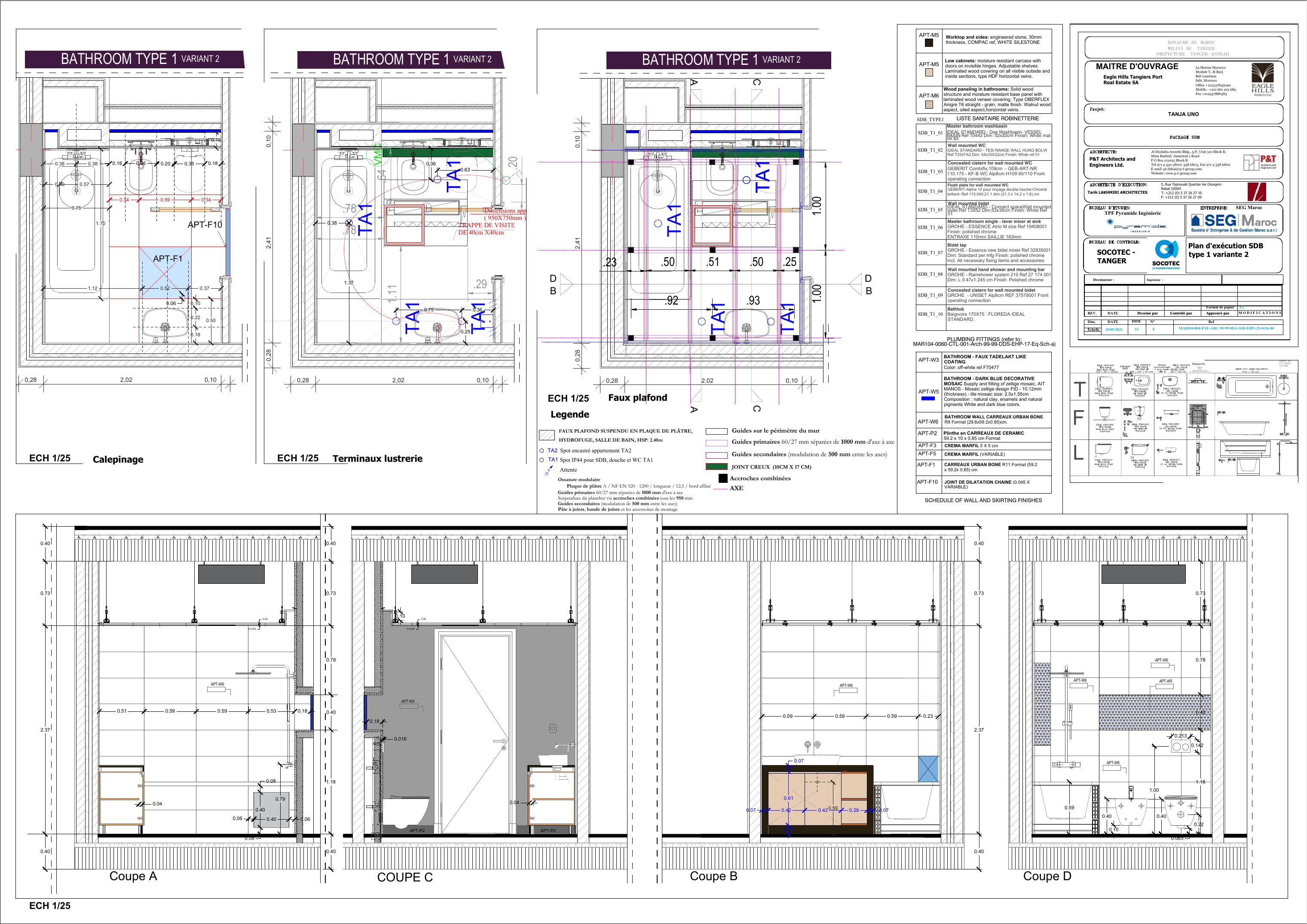 Plan d’exécution détaillé — salle de bain type 1, variante 2, TANJA UNO